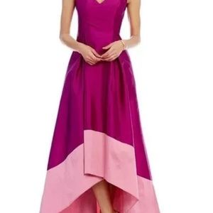 NWT Adrianna Papell Taffeta High Low Colorblock Gown Pink Purple Size 16